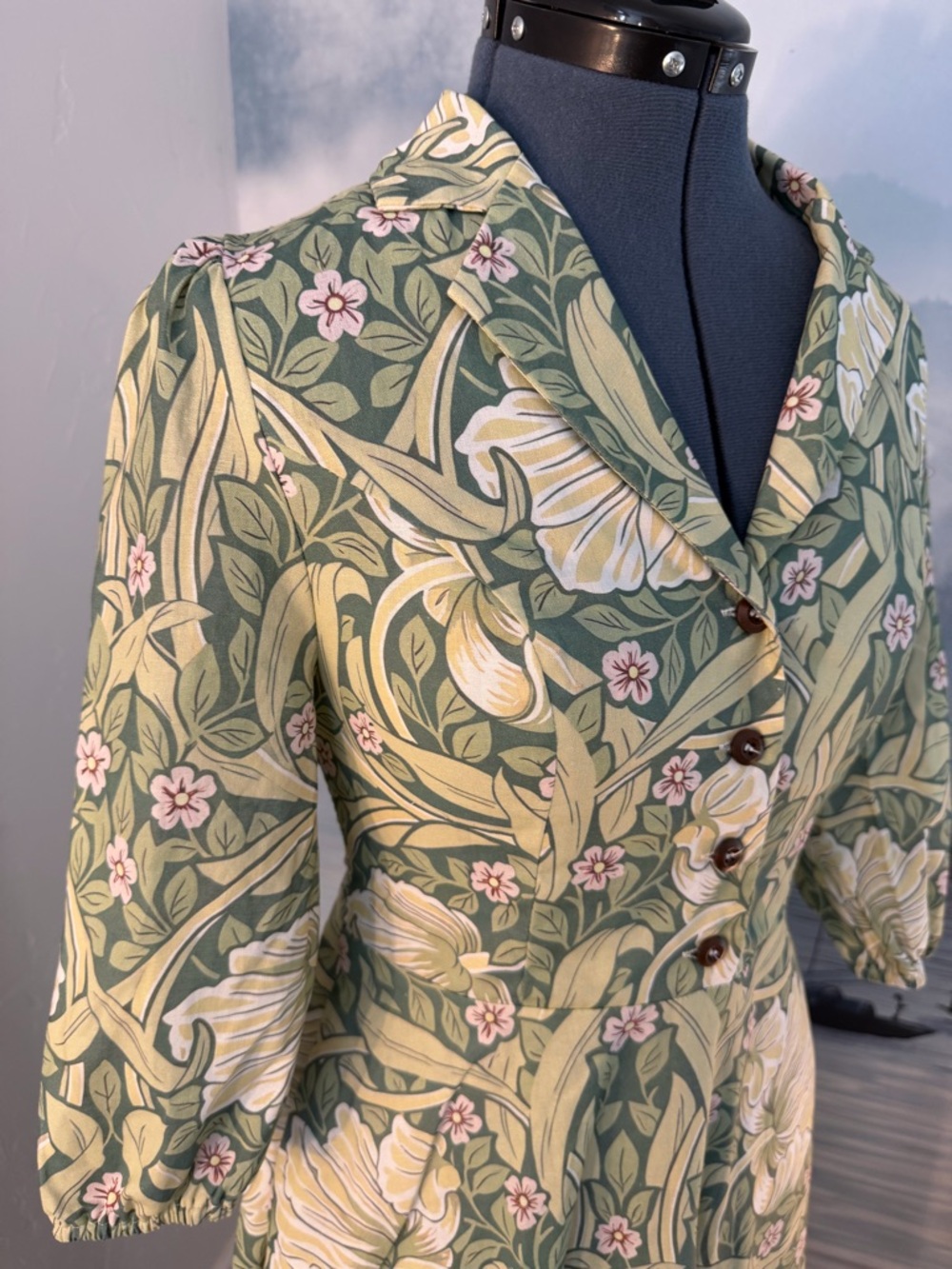 Green Floral V-Neck Maxi Dress with Button Front #155 - Picture 3 of 10